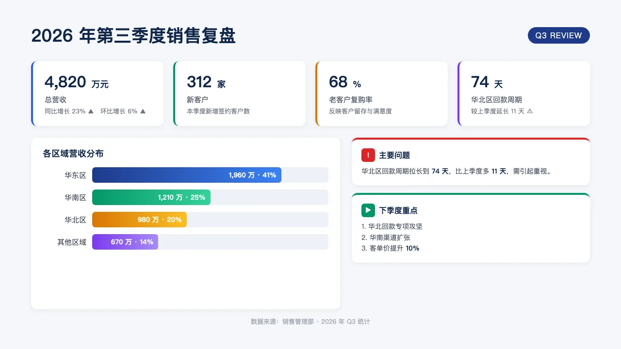 一份示例销售数据生成的幻灯片,原文数字未增未删